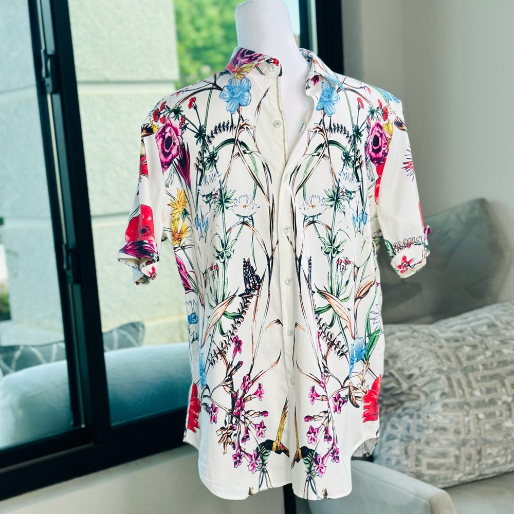 [Robert Graham] Men's Multi-Color Floral Button-Down Short Sleeve Shirt
